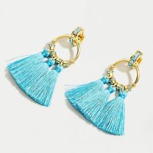 3/$25 J Crew Tiki Tassel Fringe Blue Gold Earrings